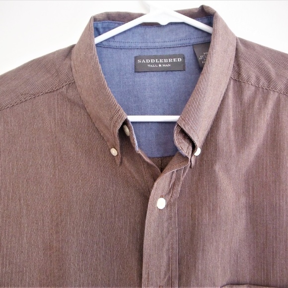 Mens Saddlebred Brown Pin Striped Button Down 2XLT - Picture 3 of 8